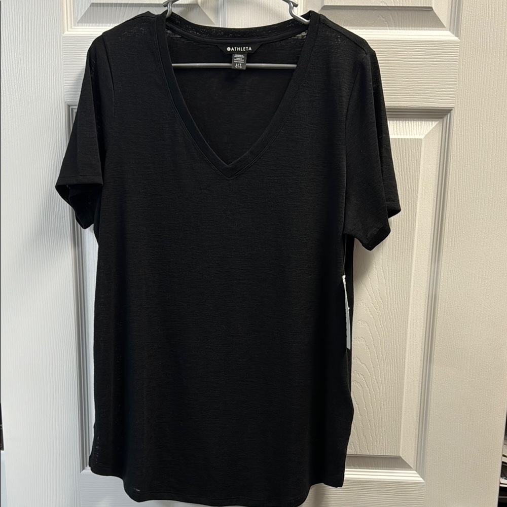 Athleta Black V-Neck Short Sleeve Top